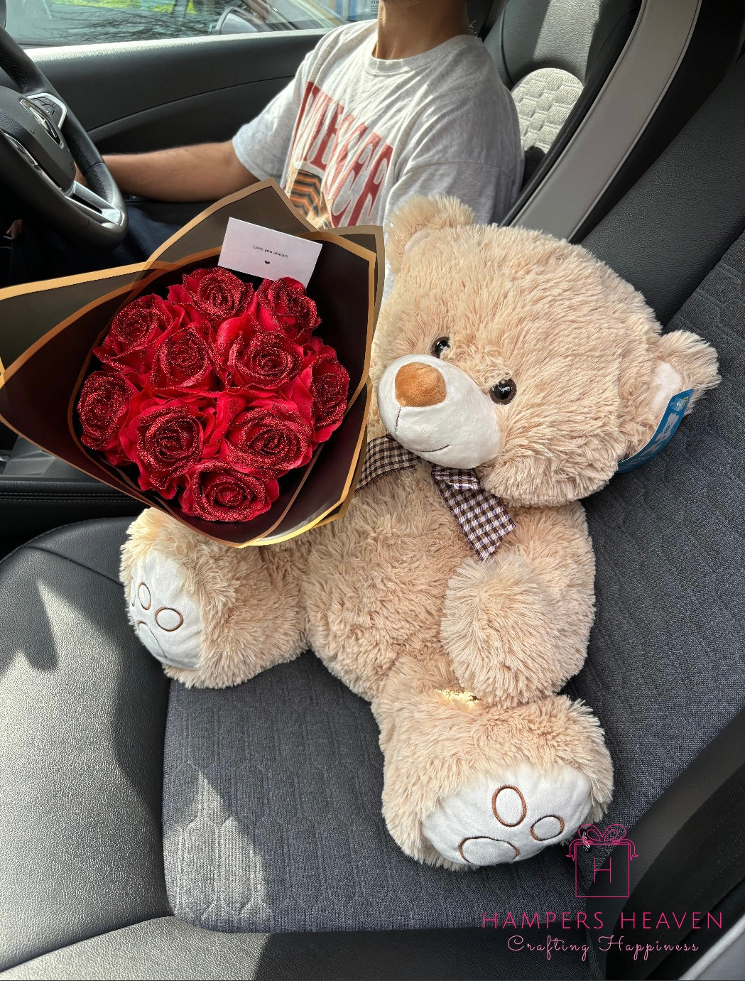 Forever Glitter Roses + Brown Teddy
