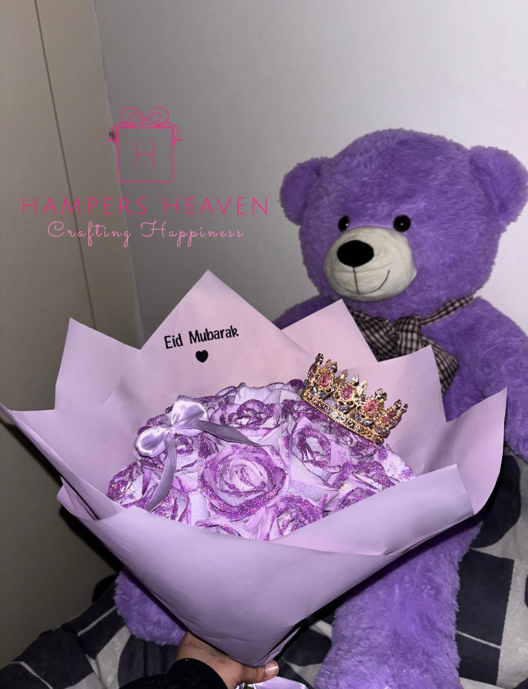 Forever Large Glitter Purple Rose Bouquet, Crown (with Vinyl Stickers)