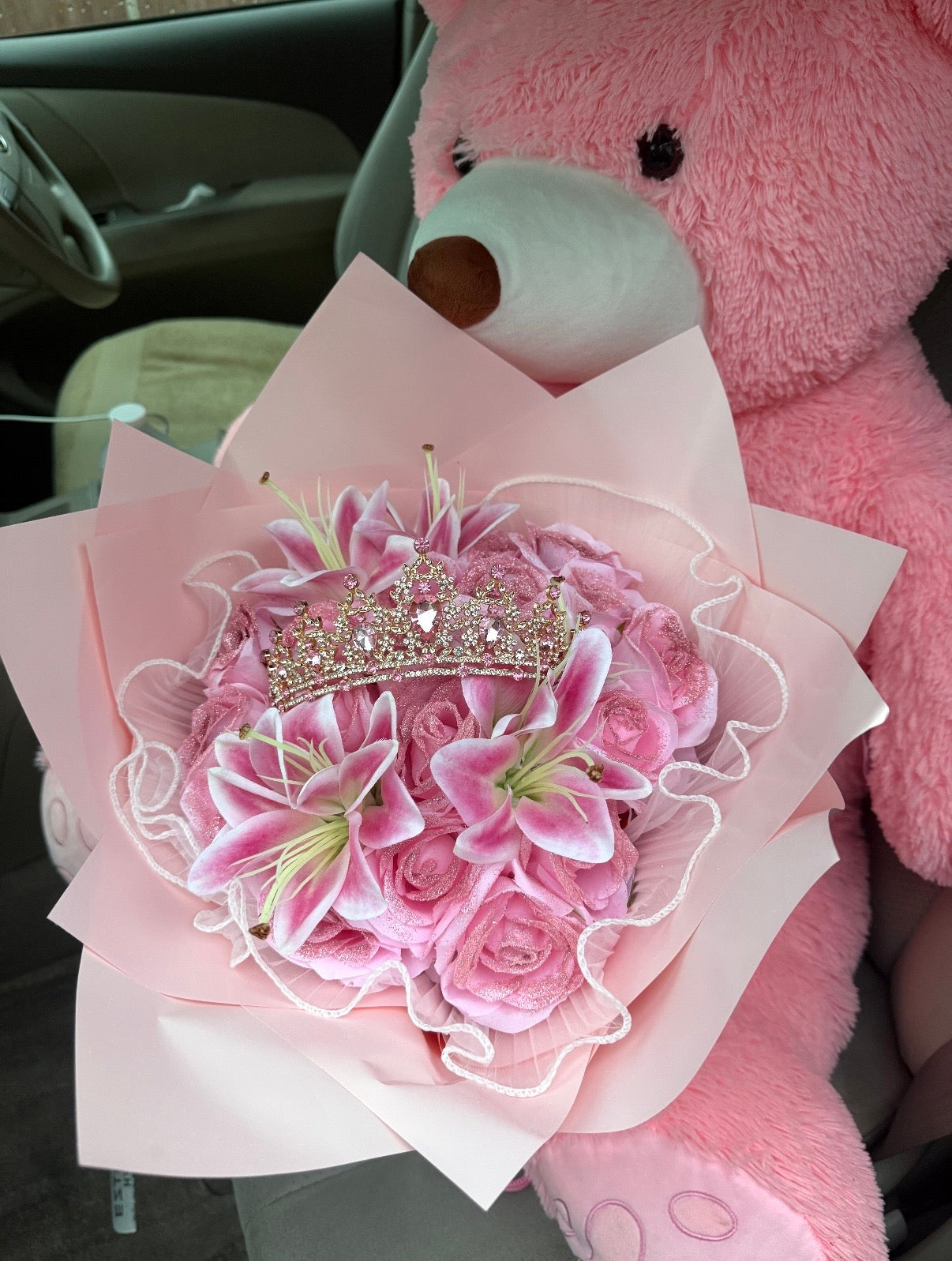 Forever Glitter Pink Rose and Lilly Bouquet