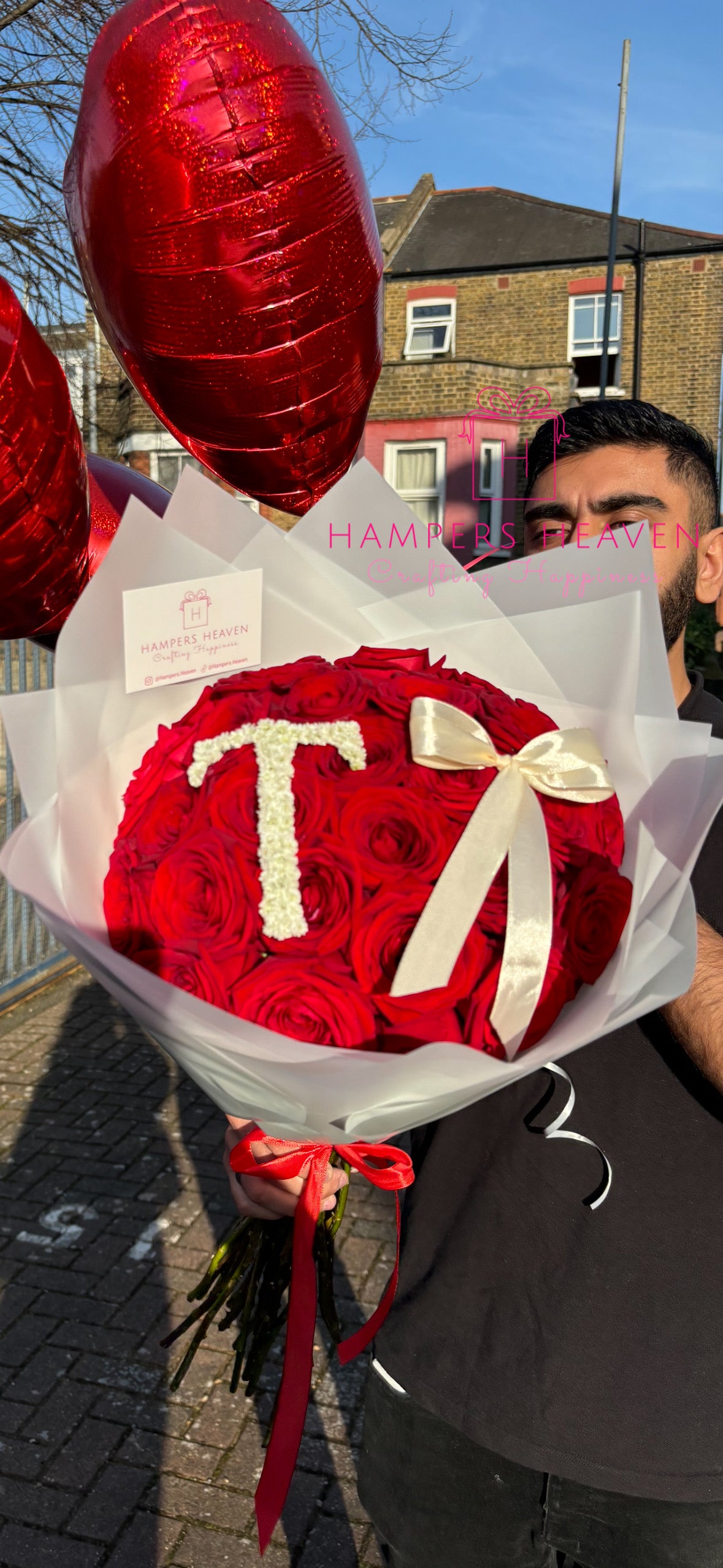 Large Fresh Red Rose Bouquet with Letter Initial