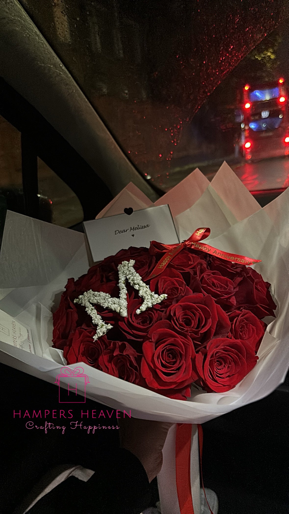 Medium Fresh Red Rose Bouquet with Letter Initial