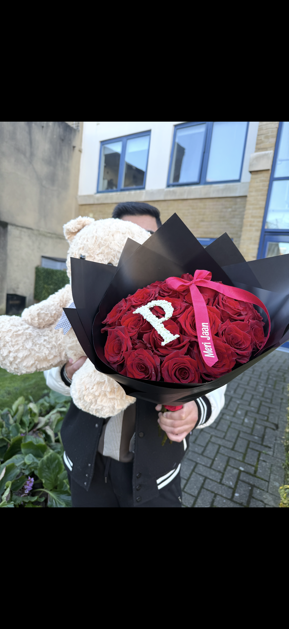 Fresh Red Rose Bouquet with Letter Initial
