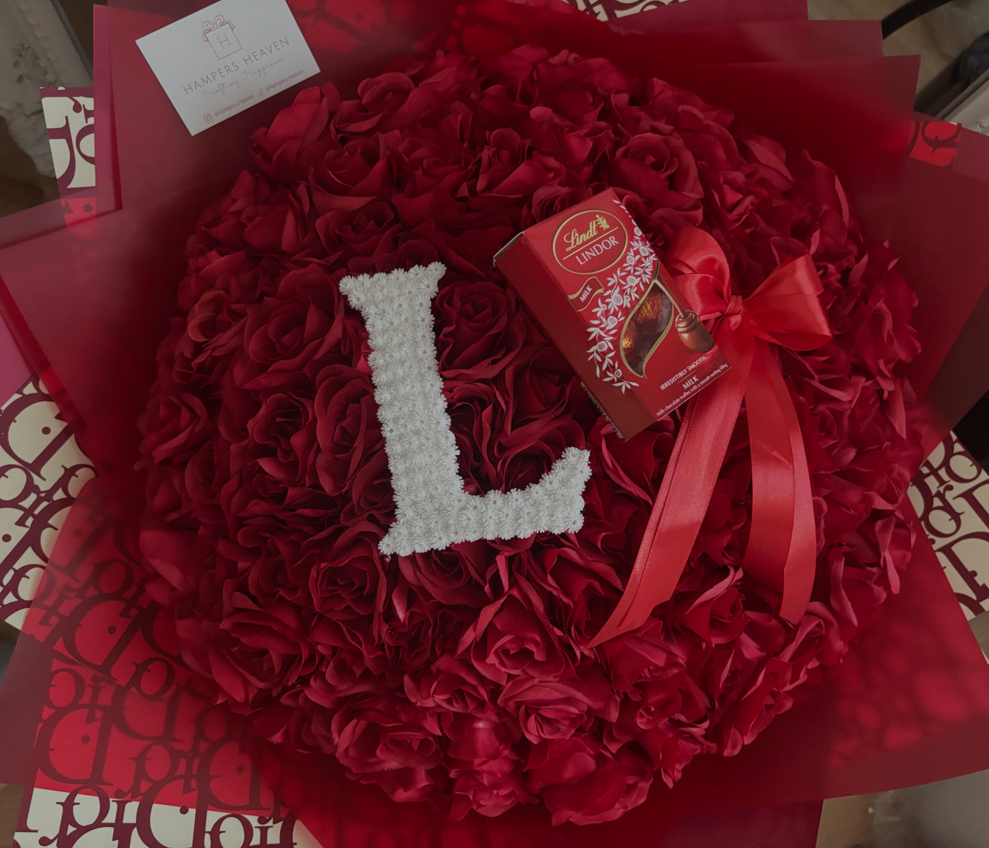 Extra Large Forever Red Rose Bouquet with Letter Initial