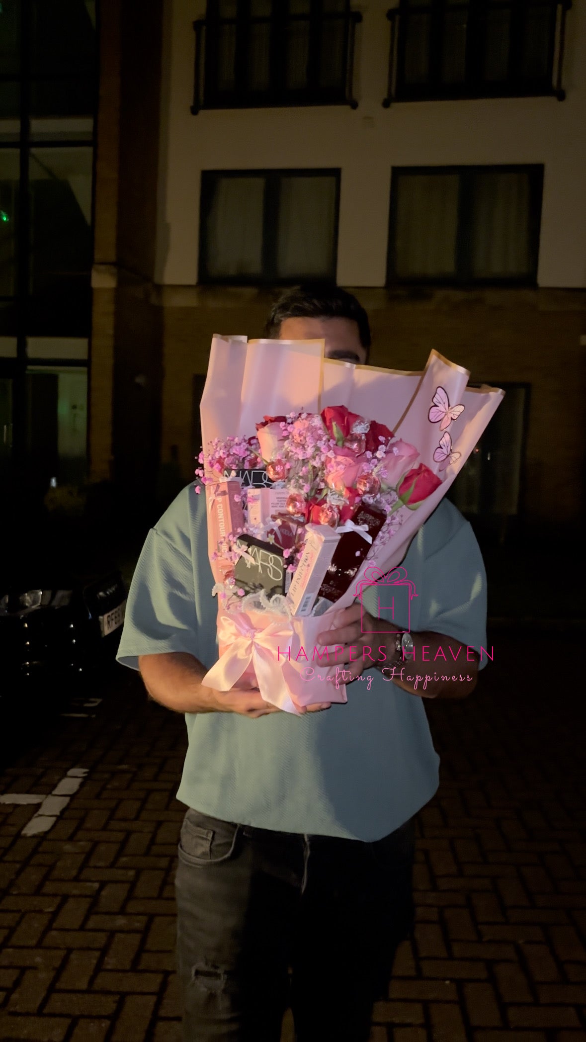 Pink Makeup Bouquet with Pink Roses