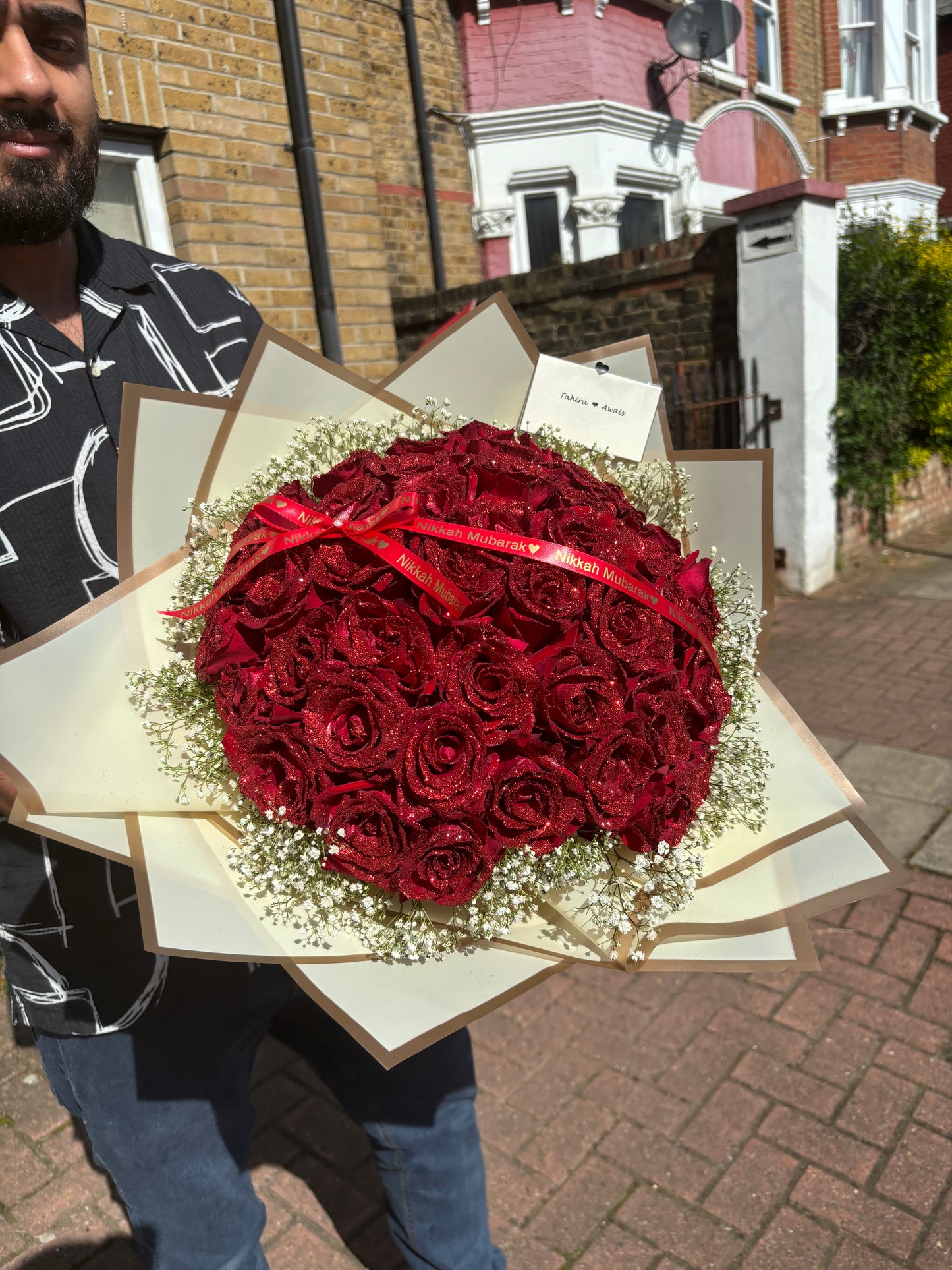 Large Fresh Glitter Red Rose Bouquet