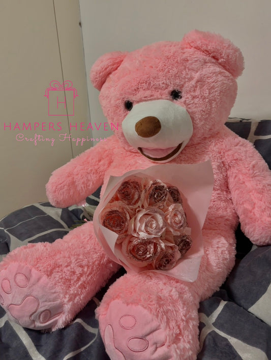 Forever Pink Glitter Roses & Teddy