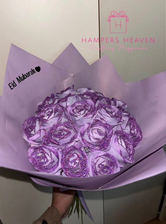 Forever Large Glitter Purple Rose Bouquet (with Vinyl Stickers)