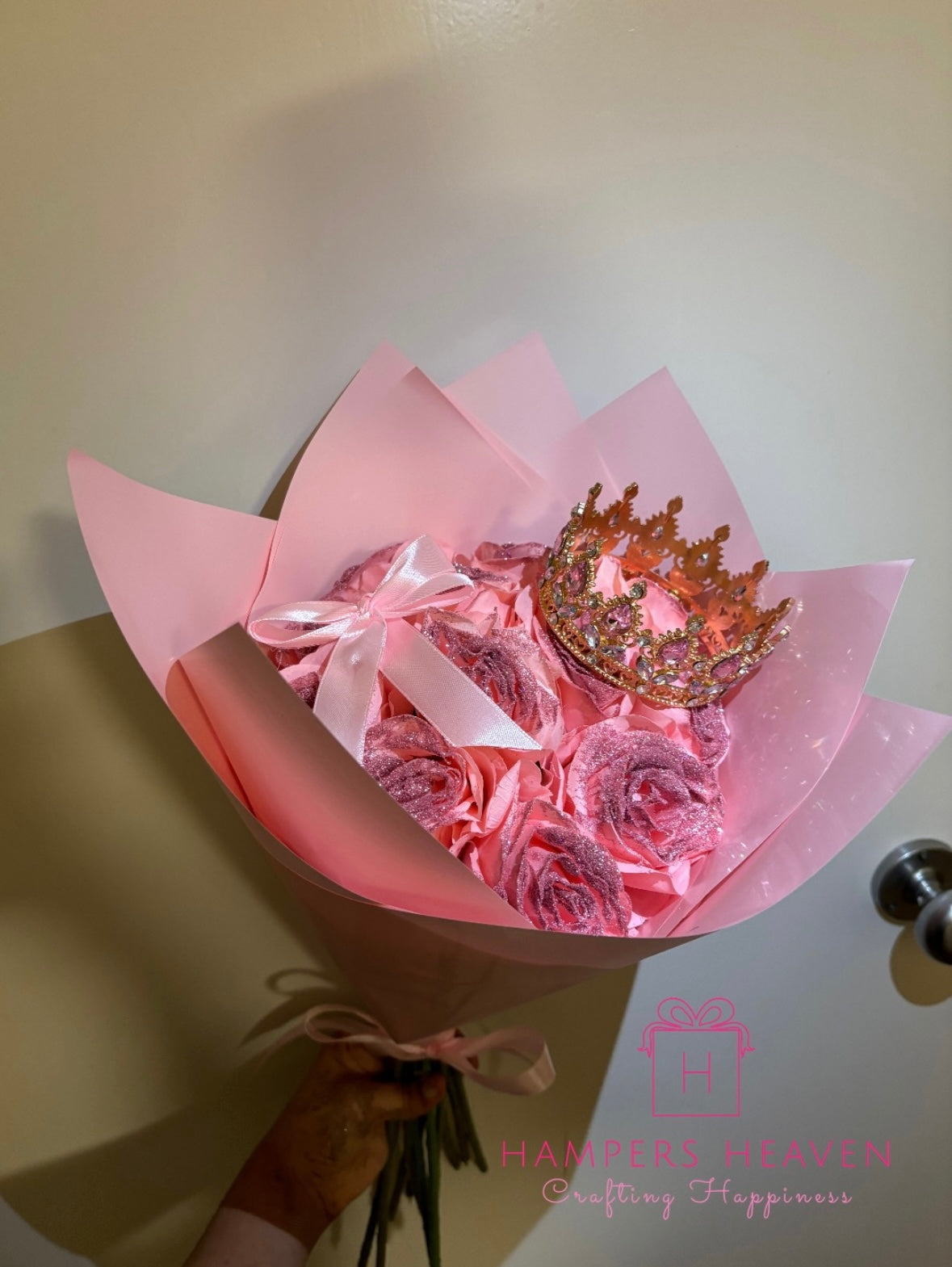 Forever Glitter Pink Rose Bouquet With Tiara