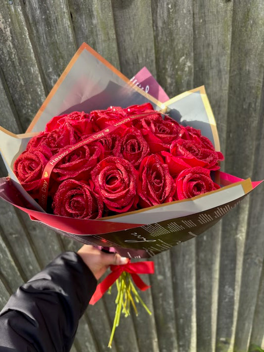Forever Large Red Glitter Rose Bouquet
