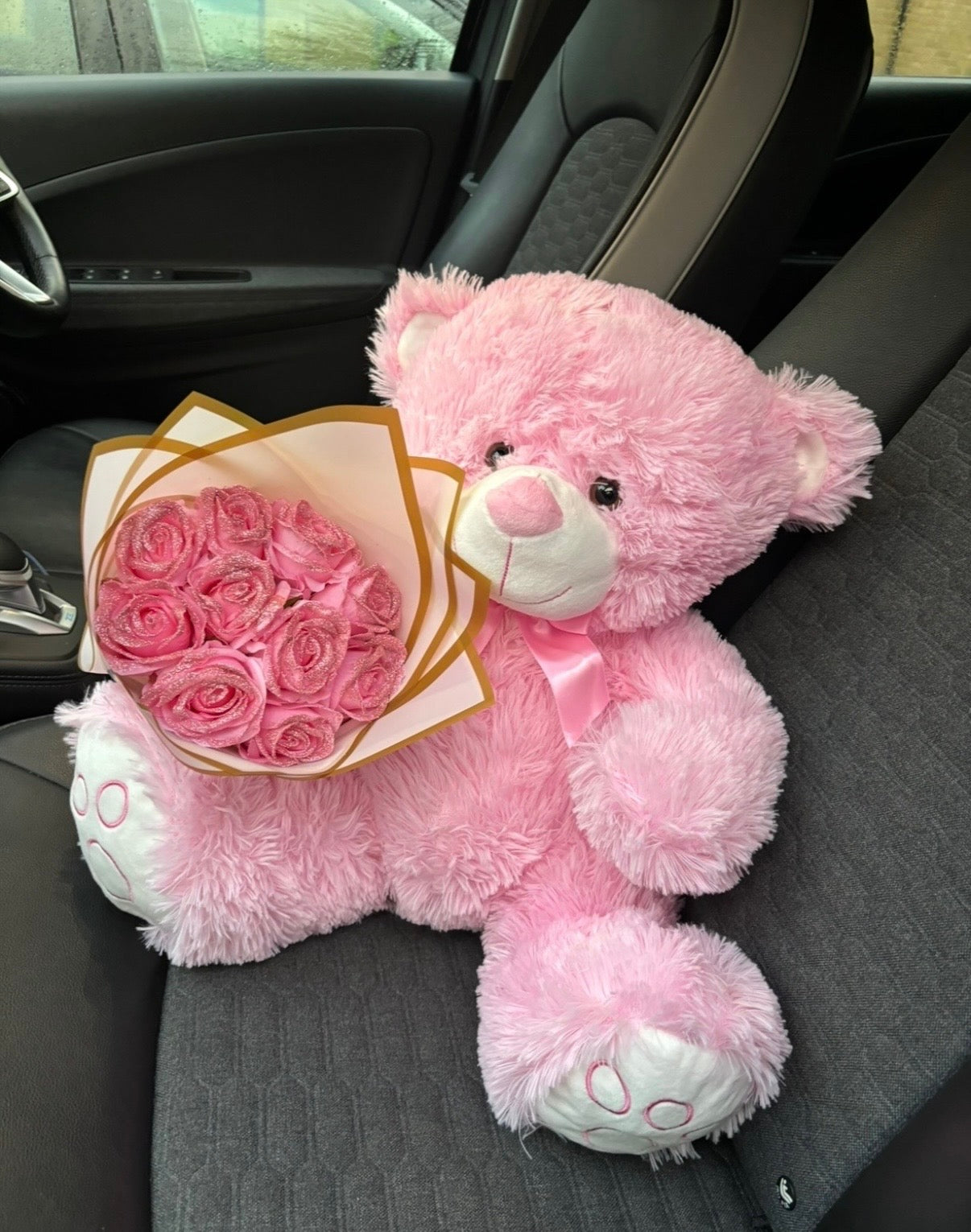 Forever Pink Glitter Roses + Pink Teddy