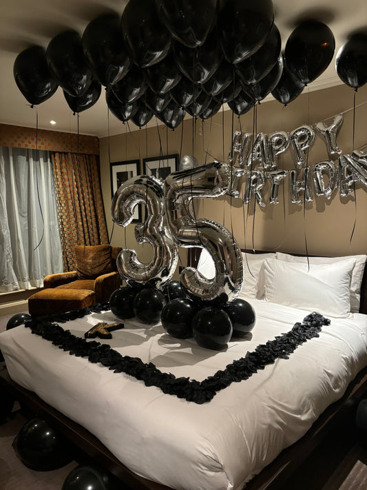 'Happy Birthday' Room decoration (Black & Silver)