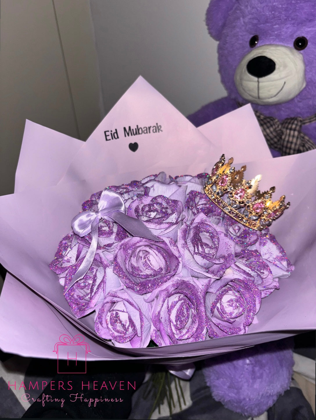 Forever Large Glitter Purple Rose Bouquet, Crown (with Vinyl Stickers)