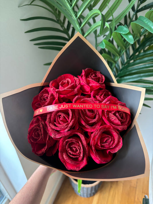 Forever Glitter Red Rose Bouquet with Ribbon