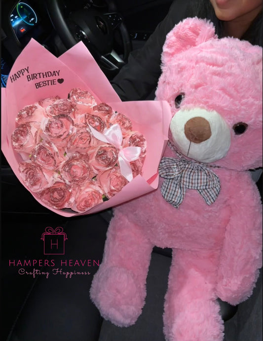 Forever Large Glitter Pink Rose Bouquet (with Vinyl Stickers)