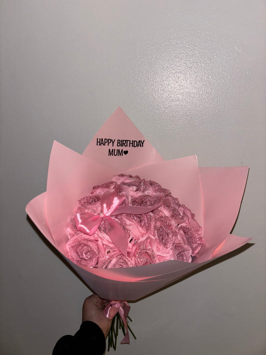 Forever Large Glitter Pink Rose Bouquet (with Vinyl Stickers)