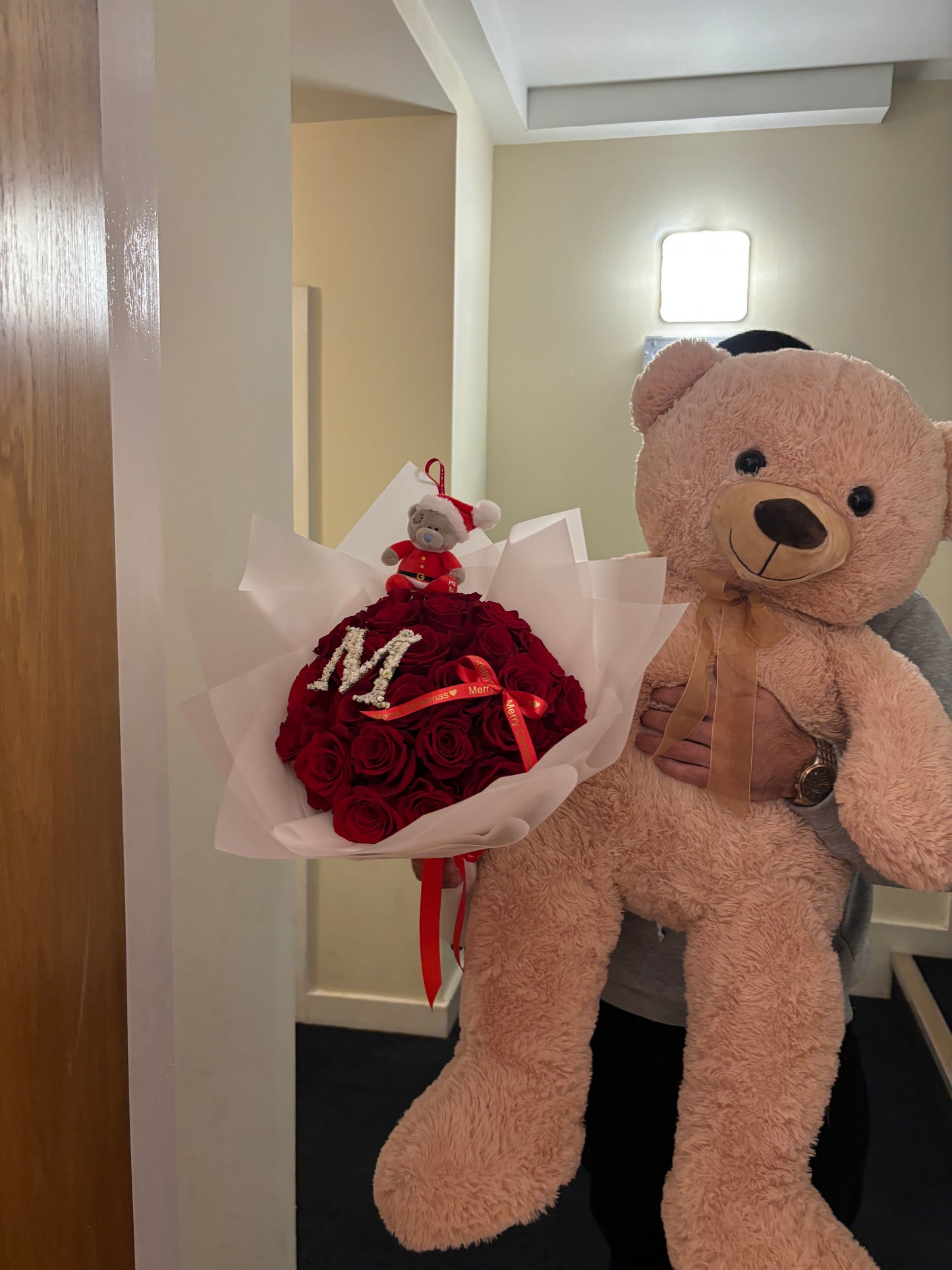 Christmas Fresh Red Rose Bouquet with Letter Initial