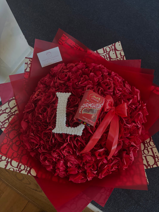 Extra Large Forever Red Rose Bouquet with Letter Initial