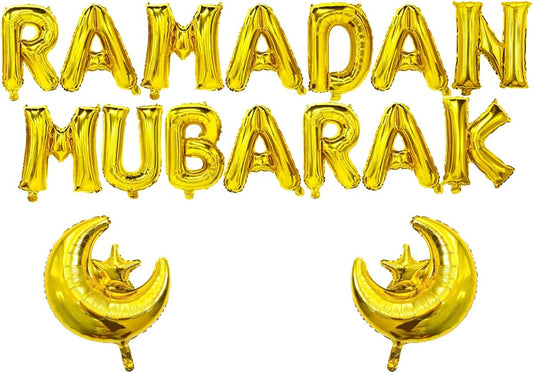 16 Inch Ramadan Mubarak Gold Foil Balloon Set